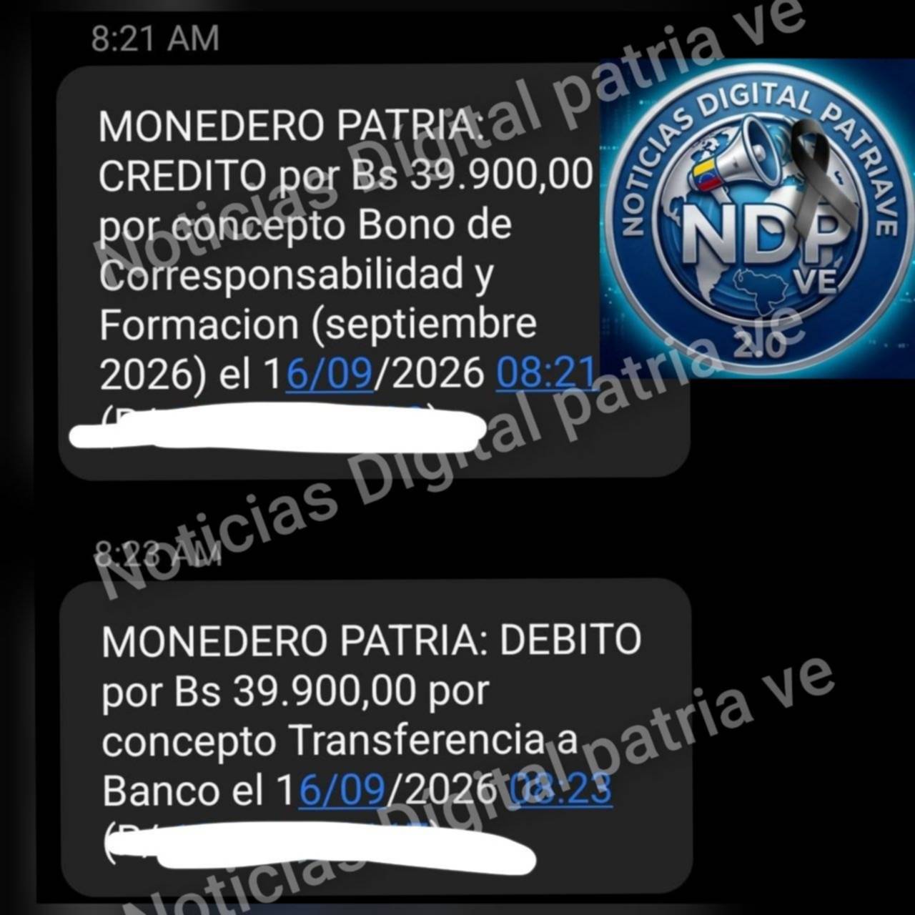 Arranca pago por el Sistema Patria la mañana de este 16 de septiembre: Bs 39.900