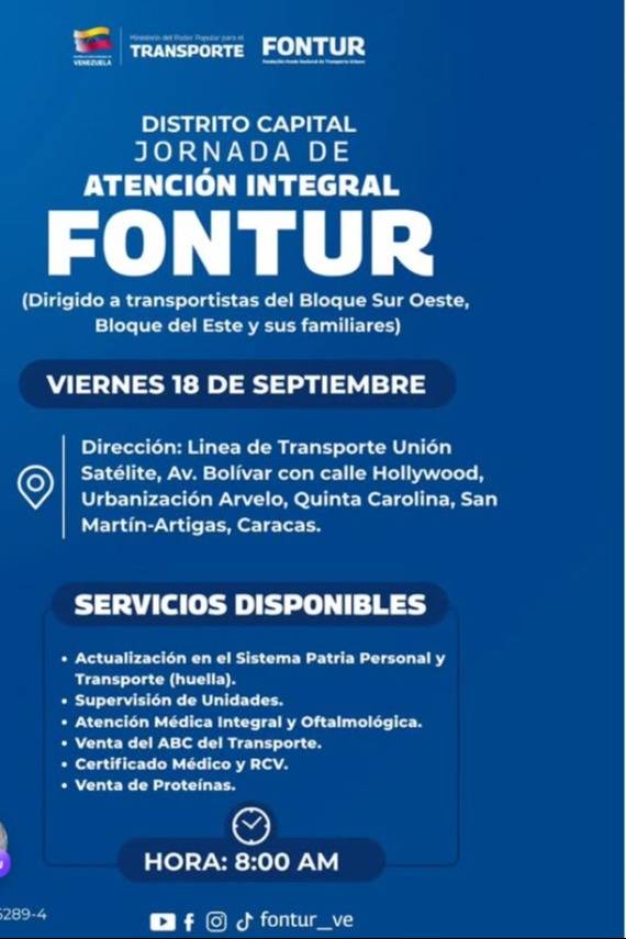 Sistema Patria y venta de insumos este 18 de septiembre: Fontur activa operativo especial para transportistas en Caracas