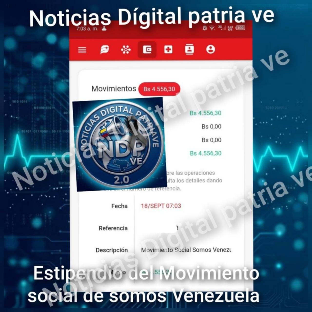 Sistema Patria inicia pago de bono por Bs 4.556: 18 de septiembre Sistema Patria inicia pago de bono por Bs 4.556: 18 de septiembre
