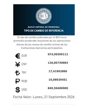 Dólar y euro BCV del 18 al 21 de septiembre: precios oficiales de las divisas Dólar y euro BCV del 18 al 21 de septiembre: precios oficiales de las divisas