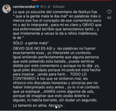 Polémica: Camila Canabal pide disculpas tras declaraciones de Norkys Batista sobre el cáncer Polémica: Camila Canabal pide disculpas tras declaraciones de Norkys Batista sobre el cáncer