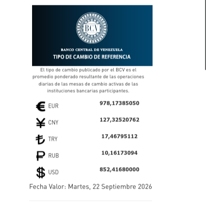 Dólar y euro BCV para este 22 de septiembre: así amanecen las divisas oficiales Dólar y euro BCV para este 22 de septiembre: así amanecen las divisas oficiales