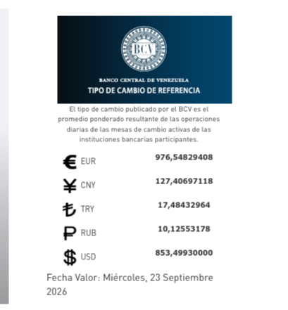 Cotización oficial del dólar y euro este 23 de septiembre: precio fijado por el BCV Cotización oficial del dólar y euro este 23 de septiembre: precio fijado por el BCV