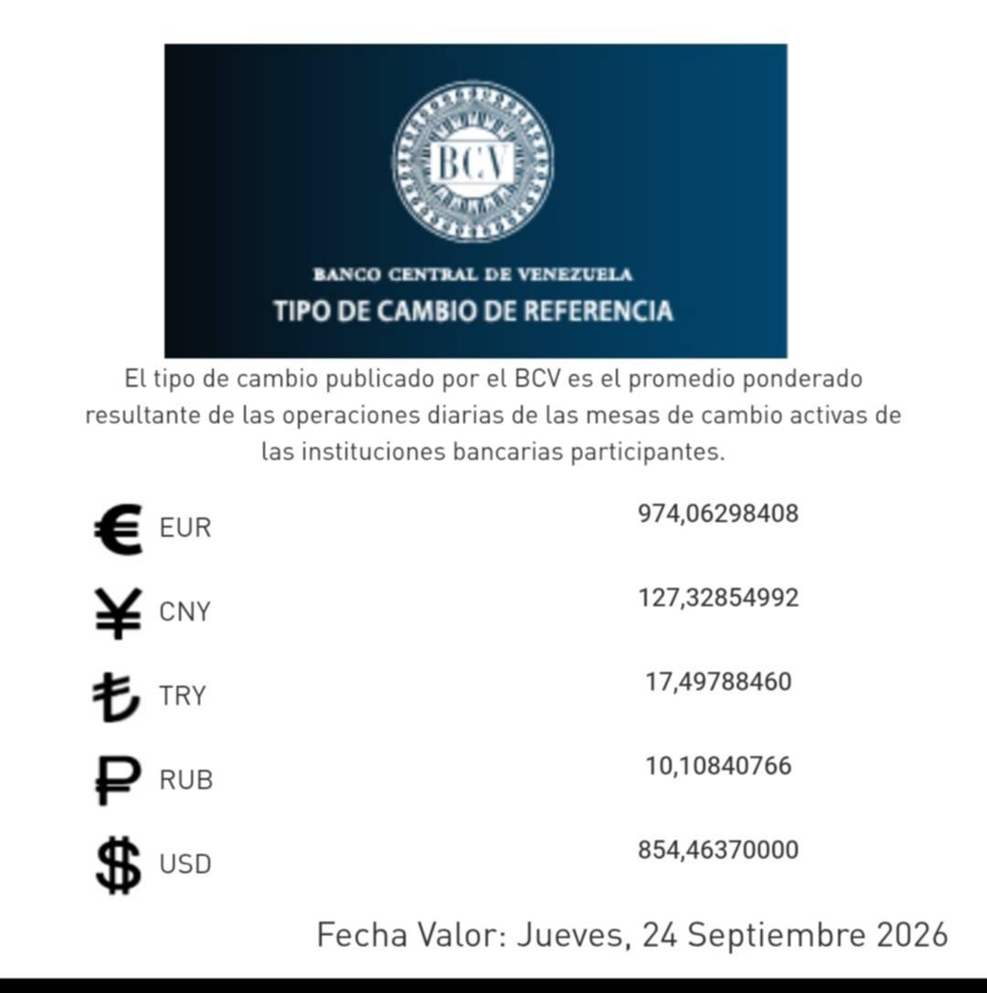 Cotización oficial del dólar y euro este 24 de septiembre: precio fijado por el BCV Cotización oficial del dólar y euro este 24 de septiembre: precio fijado por el BCV