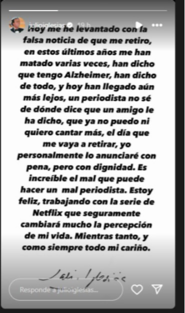 Julio Iglesias aclara rumores sobre su retiro (+Detalles)