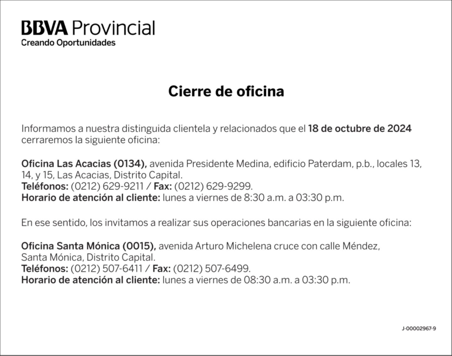 BANCO PROVINCIAL OFICINA LAS ACACIAS  (0134) 14 - OCT - 24
