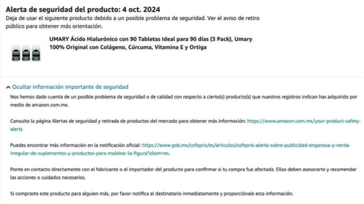 México: Amazon emitió esta alerta sanitaria por este medicamento México: Amazon emitió esta alerta sanitaria por este medicamento