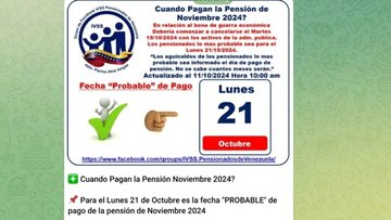Sepa cuándo pagan la pensión del IVSS correspondiente a noviembre de 2024