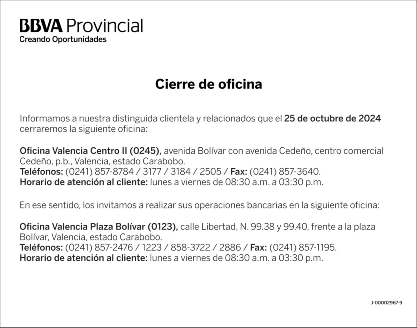 BANCO PROVINCIAL OFICINA VALENCIA CENTRO II (0245) 18-OCT-24