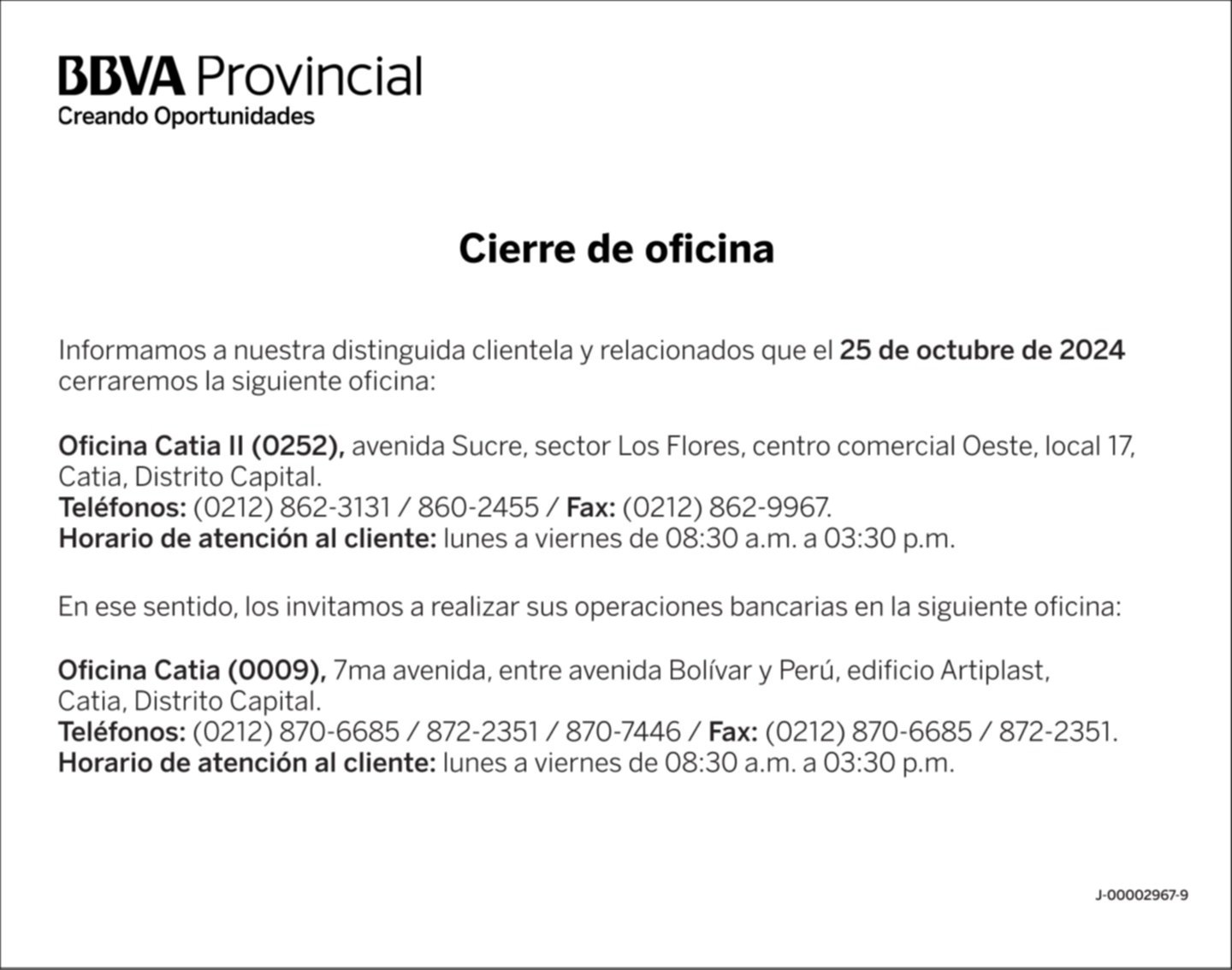 BANCO PROVINCIAL OFICINA CATIA II (0252) 20-OCT-24
