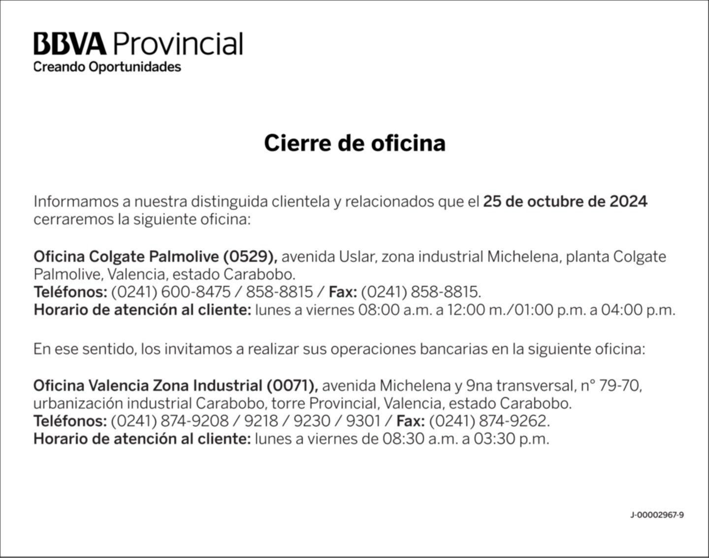 BANCO PROVINCIAL OFICINA COLGATE PALMOLIVE (0529) 20-OCT-24