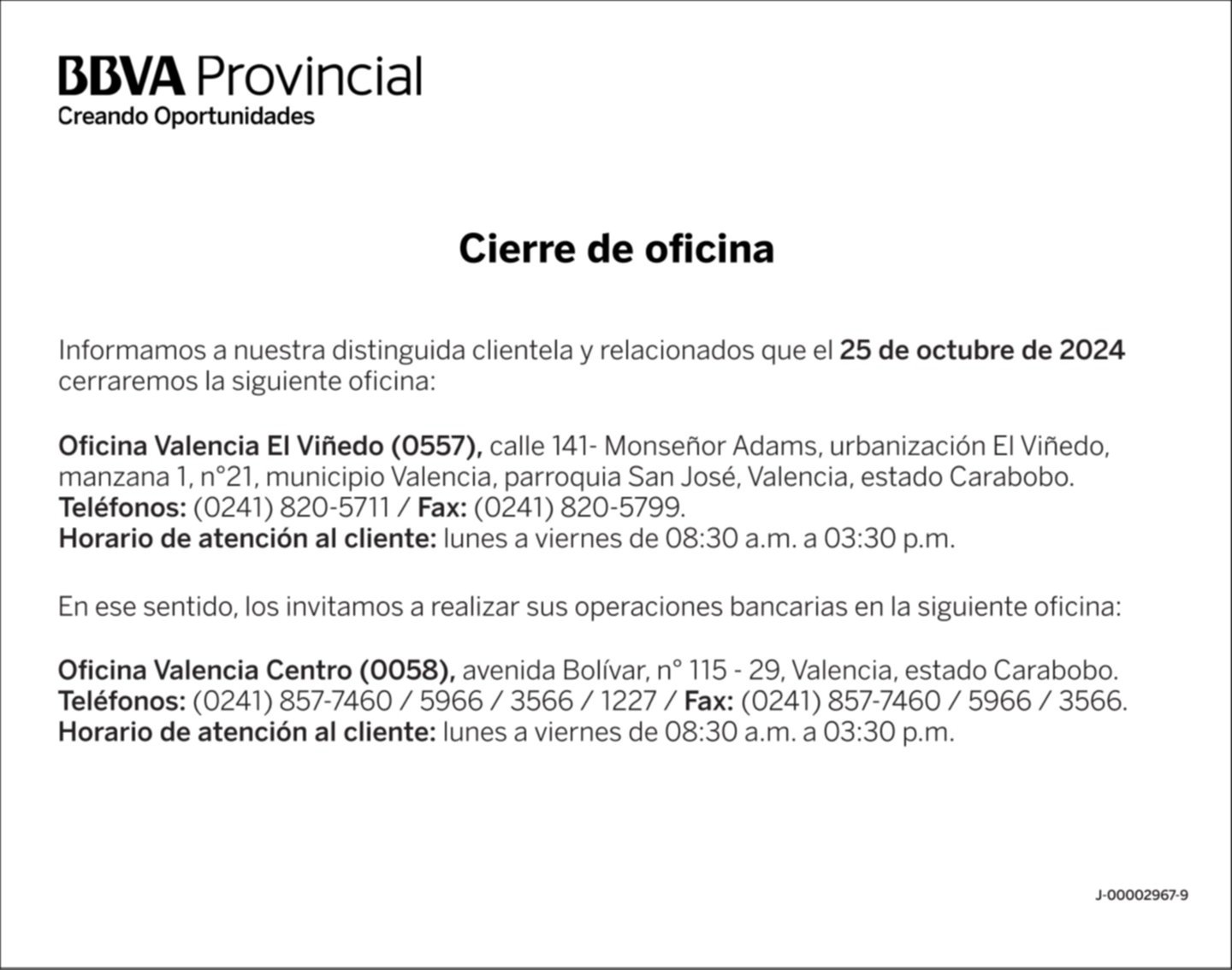 BANCO PROVINCIAL OFICINA VALENCIA EL VIÑEDO (0557) 21-OCT-24