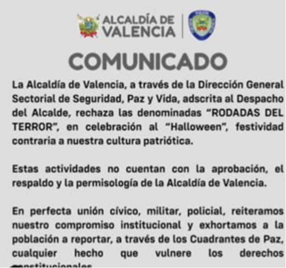 "Rodadas del Terror" en Valencia causan zozobra (+COMUNICADO) "Rodadas del Terror" en Valencia causan zozobra (+COMUNICADO)
