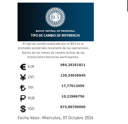 Cotización oficial del dólar y euro este 07 de octubre: precio fijado por el BCV Cotización oficial del dólar y euro este 07 de octubre: precio fijado por el BCV
