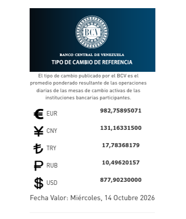 Cotización oficial del dólar y euro para el 14 de octubre: precio fijado por el BCV Cotización oficial del dólar y euro para el 14 de octubre: precio fijado por el BCV