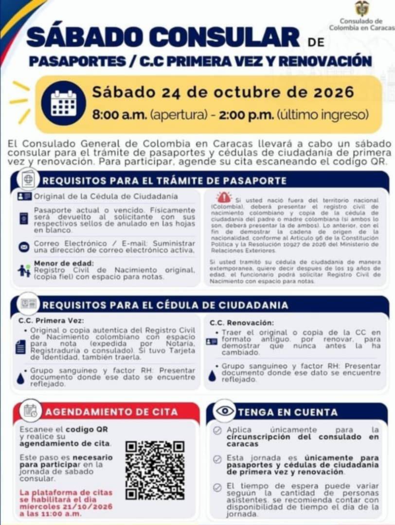 Consulado de Colombia en Caracas anuncia jornada para trámites: fecha, requisitos y cómo agendar cita Consulado de Colombia en Caracas anuncia jornada para trámites: fecha, requisitos y cómo agendar cita