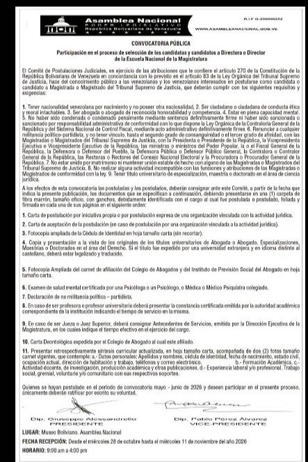 Asamblea Nacional reabre proceso de selección para el TSJ: fechas, requisitos y ratificación de candidatos Asamblea Nacional reabre proceso de selección para el TSJ: fechas, requisitos y ratificación de candidatos