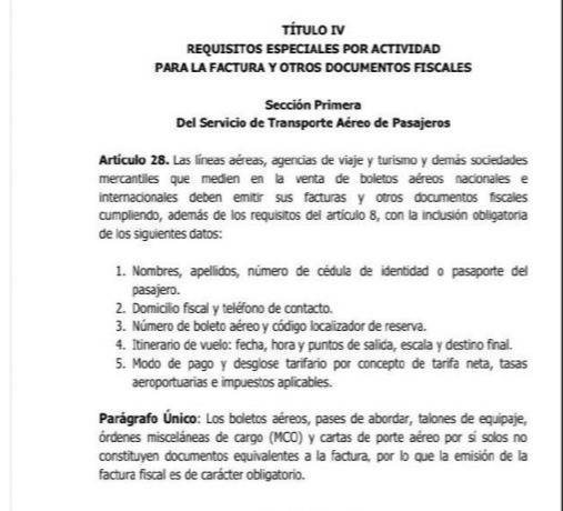 Seniat publica la Providencia 000093: estos son los nuevos requisitos obligatorios para la facturación de boletos aéreos