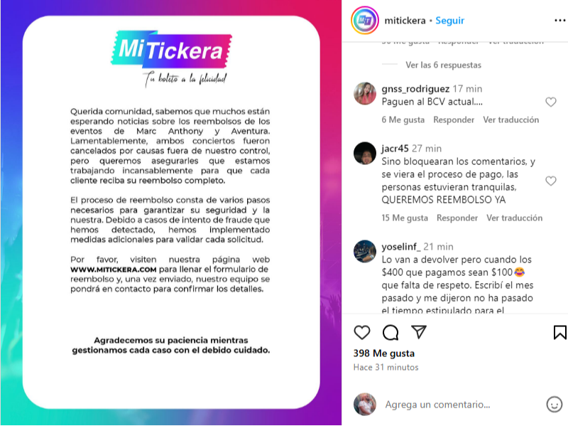 Mitickera se pronuncia por el retraso en los reembolsos (COMUNICADO) Mitickera se pronuncia por el retraso en los reembolsos (COMUNICADO)