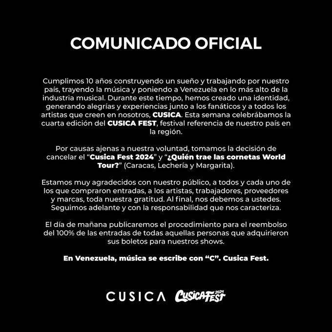 Informan suspensión del Cusica Fest y ¿Quién trae las cornetas World Tours?