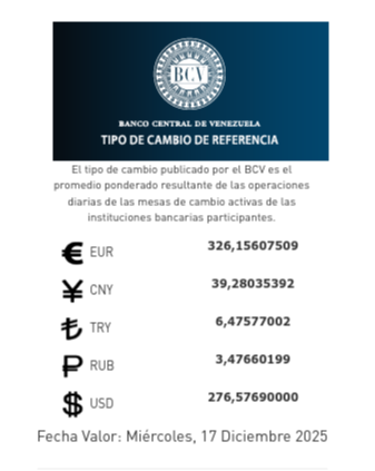  Dólar y euro BCV para hoy miércoles 17 de diciembre: así se cotizarán las monedas oficiales