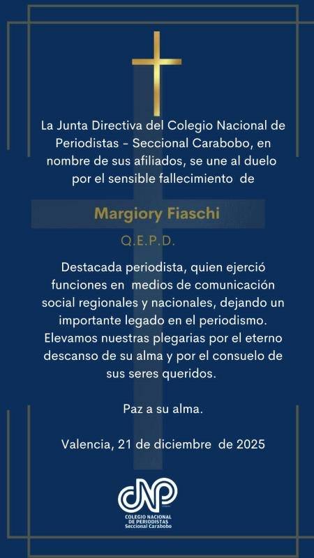 Muere la periodista venezolana Margiory Fiaschi: así la despiden sus colegas Muere la periodista venezolana Margiory Fiaschi: así la despiden sus colegas